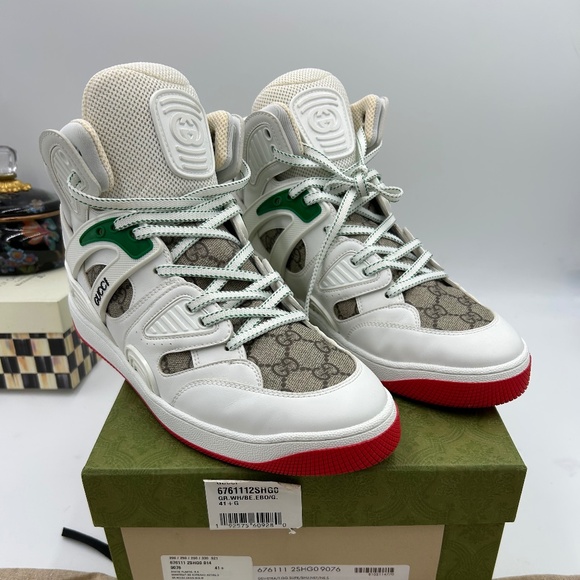 Women’s Gucci GG supreme basket canvas/leather sneakers size 41.5 made in Italy - Picture 1 of 15
